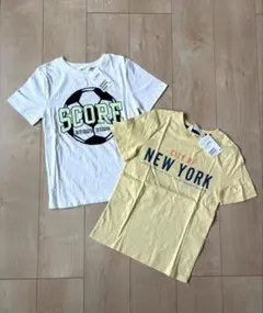 新品　半袖Tシャツ2枚セット　綿　サッカー　白　黄　男の子のサムネイル