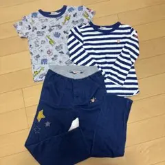 ミキハウス 動物柄Tシャツ・ストライプ長袖・デニムパンツ3セット