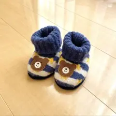 【美品】ミキハウス ホットビスケッツ 12cm ルームシューズ くま ボーダー