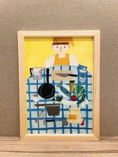 アクリル画　　オイルパステル画　イラスト　原画　「Cooking time」