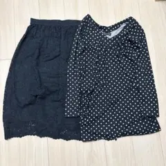 UNIQLOなど レースギャザースカート ドット柄チュニックセット