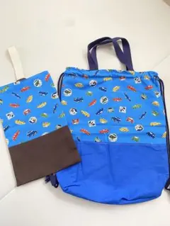ハンドメイド　シューズ袋　体操服袋　車柄