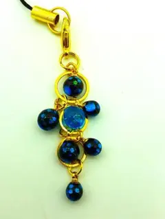 黒ラメのレジンストラップ（青）