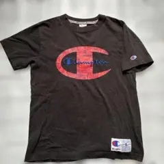 Champion ビッグロゴ Tシャツ 黒 S 刺繍ロゴ フェード◎ y2kのサムネイル