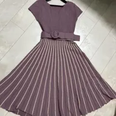 パープル ストライプ柄 ワンピース 半袖
