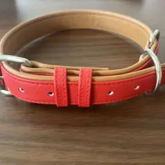 犬用首輪 レッド×ベージュ レザー調のサムネイル