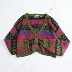 b ノルディック リネン ニット カーディガン ヴィンテージ レトロ メタリック