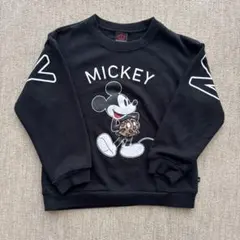 ディズニー ミッキーマウス スウェット トレーナー 黒 アニマル柄 120