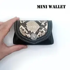 本革レザーミニウォレット本物パイソン蛇革×ブラック牛革かわいい財布レザークラフト