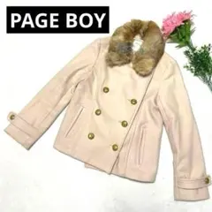 【ページボーイ】ウール　ピーコート　ラビットファー　ショート　金ボタン　大人可愛