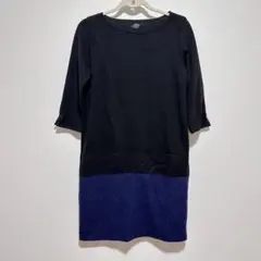 美品　malla マーラ　黒・ネイビー切り替え七分袖ワンピースのサムネイル