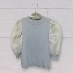MIIAシフォン袖半袖ニット　パステルブルー　Ｆのサムネイル