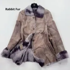 未使用タグ付✨裏地ラビットファー 贅沢総毛皮コート パッチワーク ピンクパープル