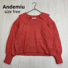 ◆ Andemiu アンデミュウ 襟付き ニット セーター クロップド丈 フリー