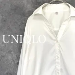 『UNIQLO』長袖ブラウス シャツ Ｖネック ホワイト (M)