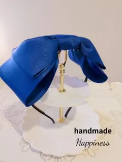 ☆大人気【B-21・青】ビッグリボン・カチューシャ(キッズ・大人用)