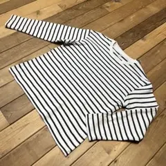 ユニクロキッズ150cm白黒ストライプ長袖カットソー ロンT ボーダー中古品美品