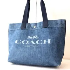 COACH デニム キャンバス トートバッグ デカロゴ 大容量 A4可 肩掛け