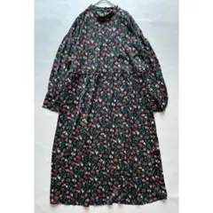 レトロガール 花柄ロングワンピース M グリーン系 長袖