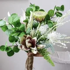 2点セット高級　シルクフラワーウェディングブーケ　グリーン和風ブーケ記念日の装飾