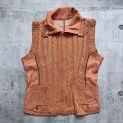 vintage 00s ケーブル編み ジップアップニットベスト 立ち襟