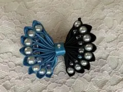 青と黒のリボン型バレッタ