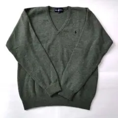 Ralph Lauren オリーブグリーン Vネック ニット M