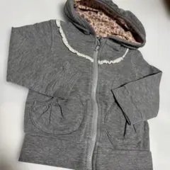 グレー フリル付き 花柄フードトレーナー 80