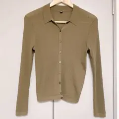 【12/31まで】 ユニクロ　リブポロカーディガン　オリーブ　L カーディガン