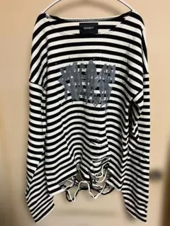 【試着のみ】GRANCY 総柄ラインストーングラフィックロンT ボーダー M