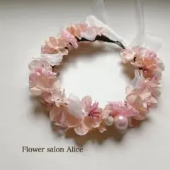 リボンクラウン　はなかんむり　花冠　ベビー　キッズ　髪飾り　女の子　✴︎ピンク✴︎