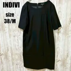 【INDIVI】美品 ワンピース 黒 M 38 上品 フォーマル 大人 清楚