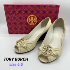 【TORY BURCH】オープントゥパンプス【6.5/23.5相当】アイボリーのサムネイル