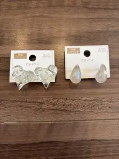 【新品未使用】樹脂イヤリング CHICA クリアドロップ、ハート型　2点セット