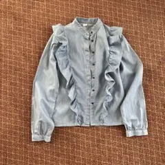 H &M ダンガリーフリル長袖シャツブラウス