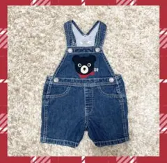 美品 ミキハウス 70〜80 デニムロンパース クマ柄 レトロ ベビー服 夏服