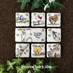 レンガ調タイル(花 犬)デコパージュ　ペット　犬雑貨　カントリー　キッチンタイルのサムネイル