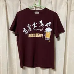 I NEED BEER! おもしろTシャツ 臙脂