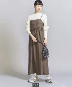 未使用に近い＊BEAUTY&YOUTH/ギャザーパイピングキャミワンピース