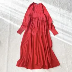 アメリカンホリック ロングニットワンピース レーヨン混 長袖 赤フリーサイズ