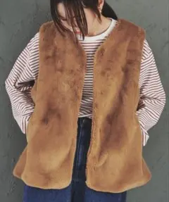 【新品・未使用】タグ付き coen ブラウン フェイクファーベスト