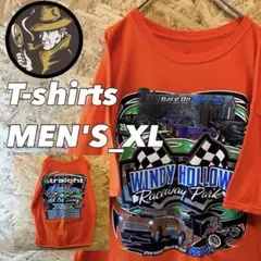 【US規格】 Hanes 両面プリント レーシングTシャツ オレンジ ゆるダボ