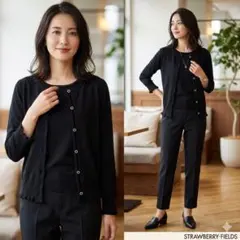 ストロベリーフィールズ【F】ニットアンサンブル 黒 フォーマル 冠婚葬祭 綺麗め