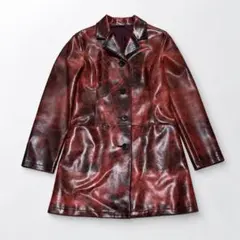 ビバユー【M相当】マーブル柄 光沢レザーコート レッド系 サンプル品