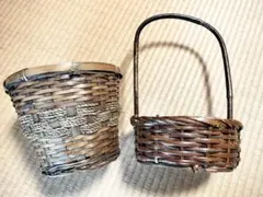 竹かご　バスケット　取っ手付き　花かご　花入れ　植木鉢カバー　竹籠　籐籠　ラタン