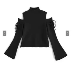 オフショルダーリブニットトップス ブラック