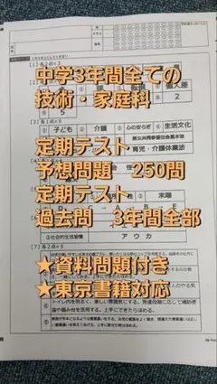中学3年間 技術・家庭科 定期テスト予想問題集 過去問 東京書籍出版対応のサムネイル