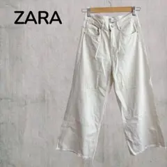 【ザラ】ZARA レディースパンツ　ズボン　ホワイト　34 フリンジ　爽やか