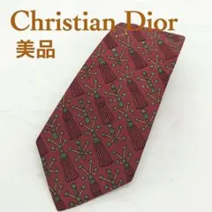 美品】クリスチャンディオール　ネクタイ　赤　モチーフ　幾何学　個性的【n490】
