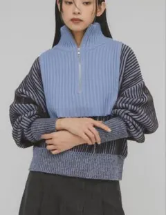 【KBF】レイヤードハーフZIPニット【ブルー】